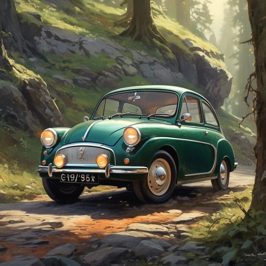 Vintage British Car in Modern Rendering Style