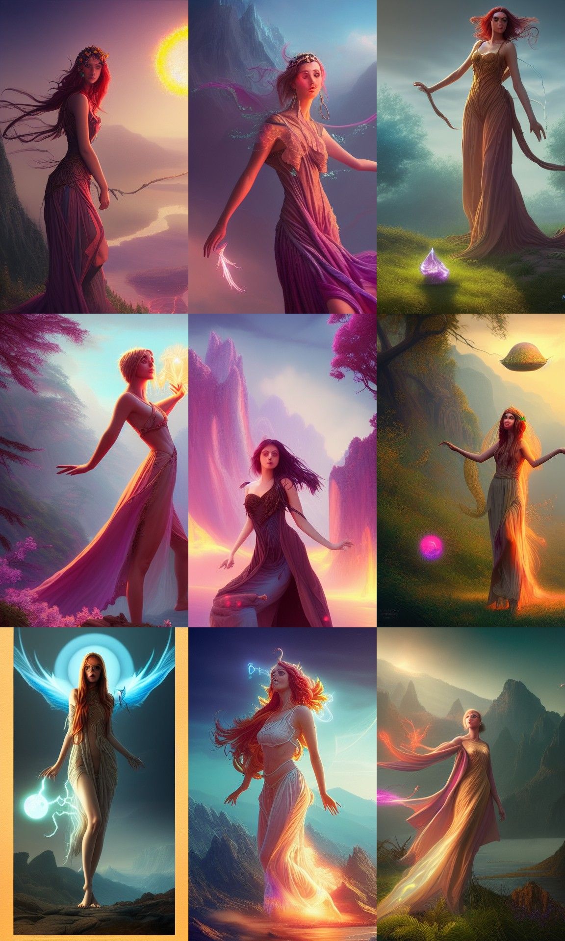 Enchanted Summer Sorceress Poses in an Ethereal Meadow