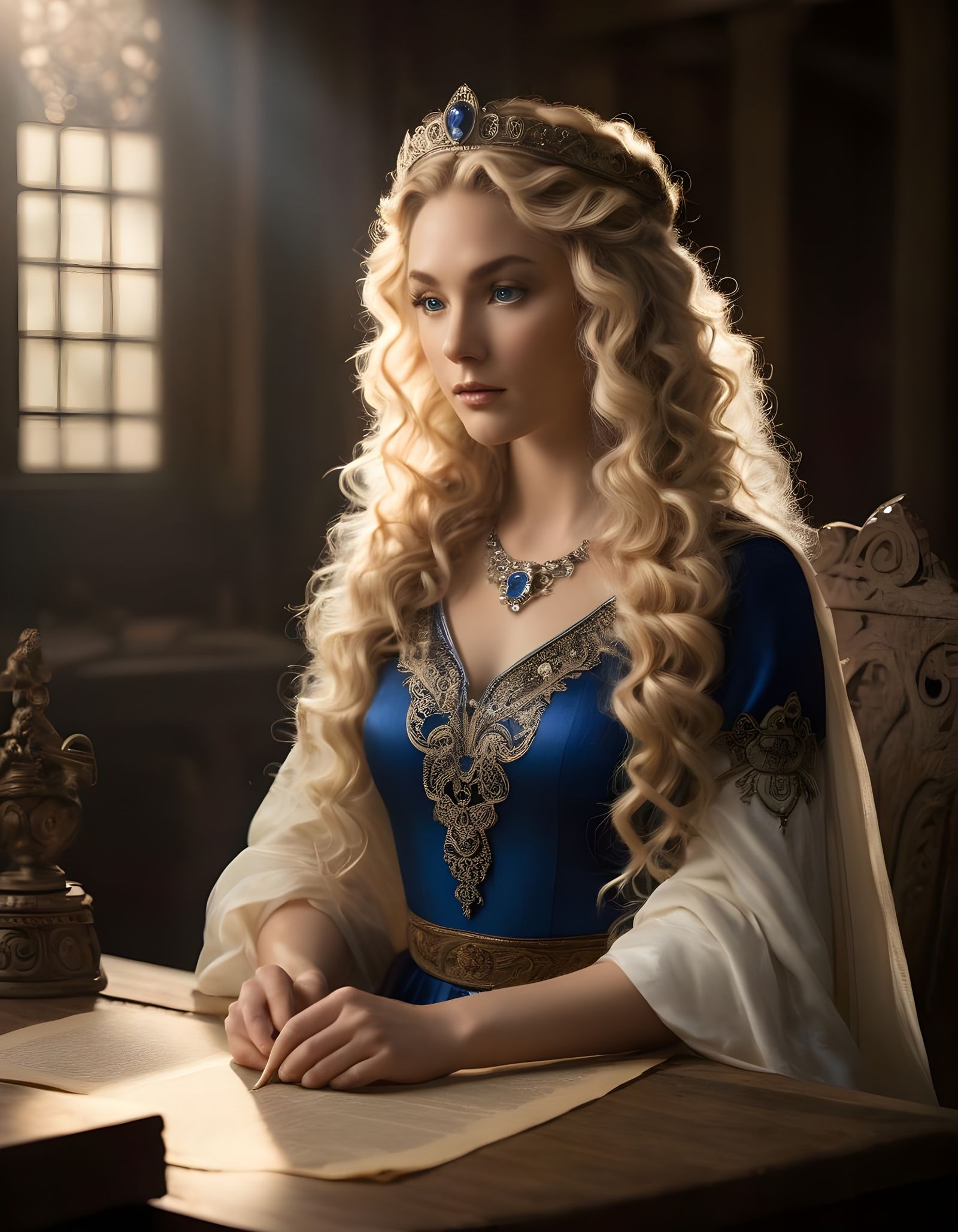 Norse Goddess Sits in Moody Study