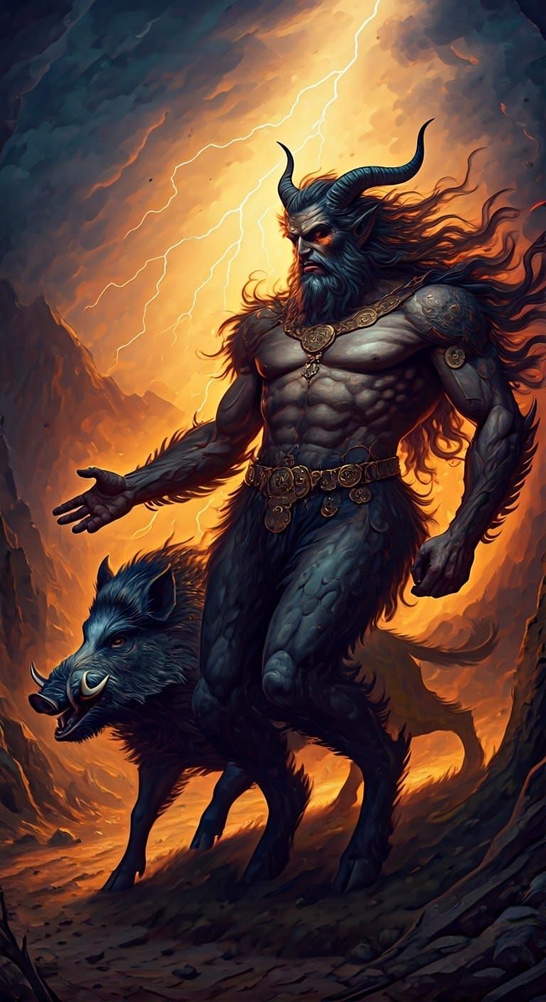 Medieval Slavic Gods in Stunning Pointillist Landscape