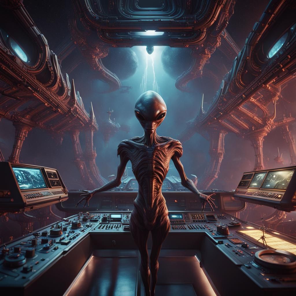 Alien Listening to Music Aboard Spaceship