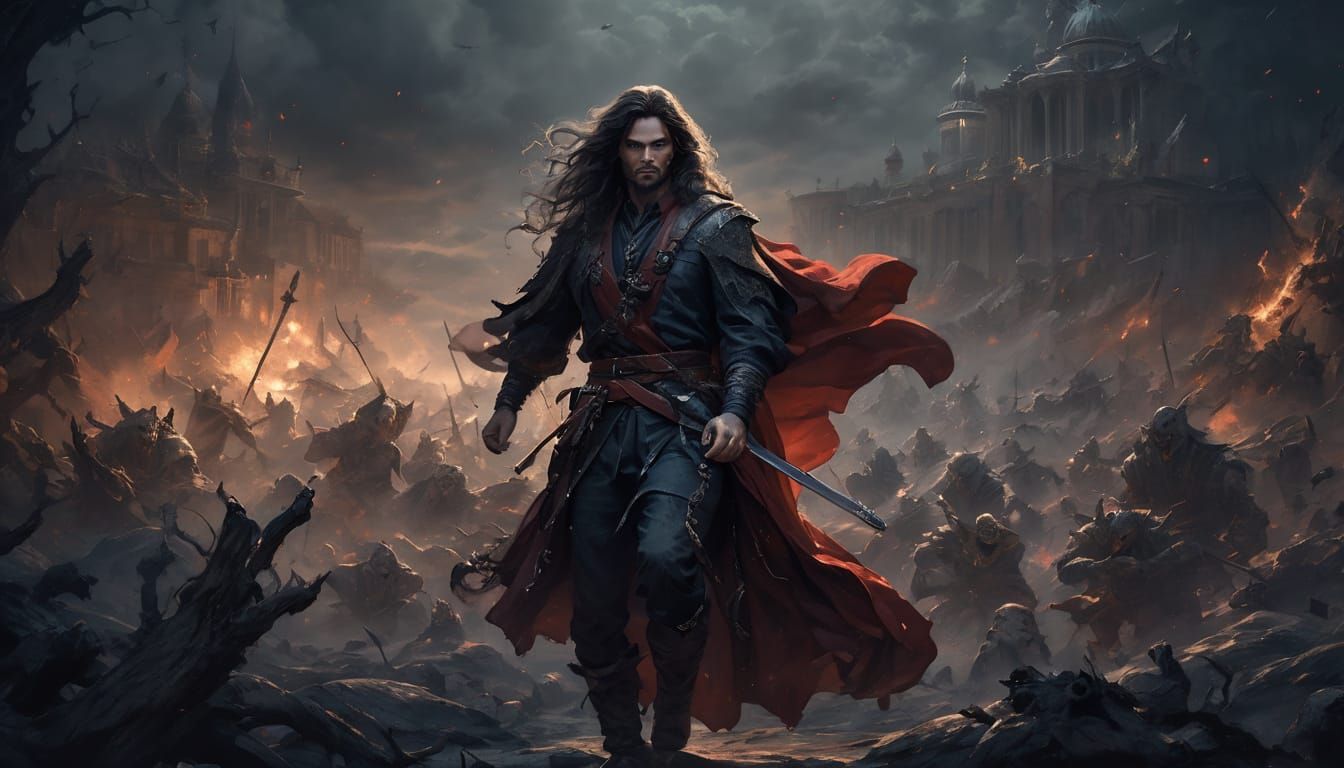 Dark Fantasy Bard in Majestic Black Attire