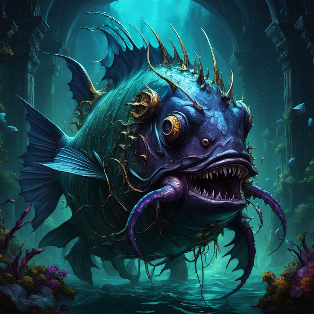 Armored Anglerfish Wrestler in Dark Fantasy Style