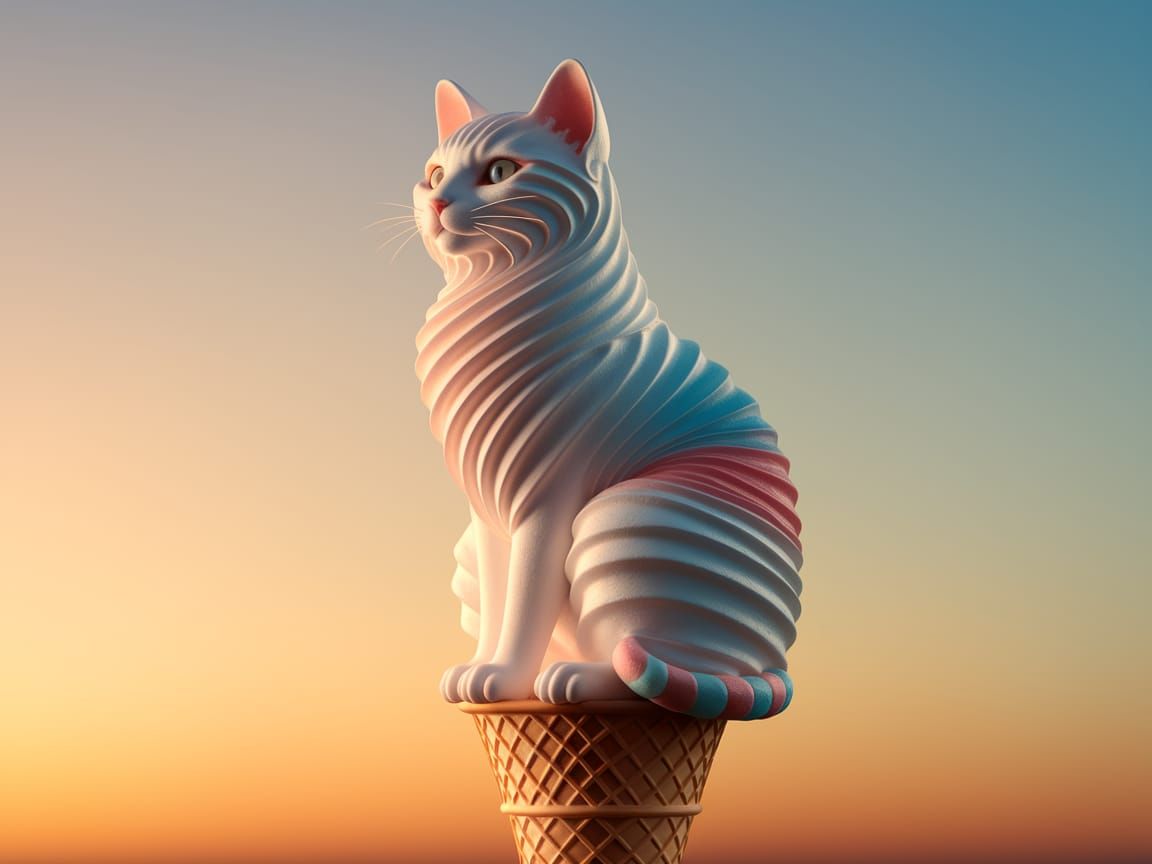 Ice Cream Cat on Cone in 3D Render