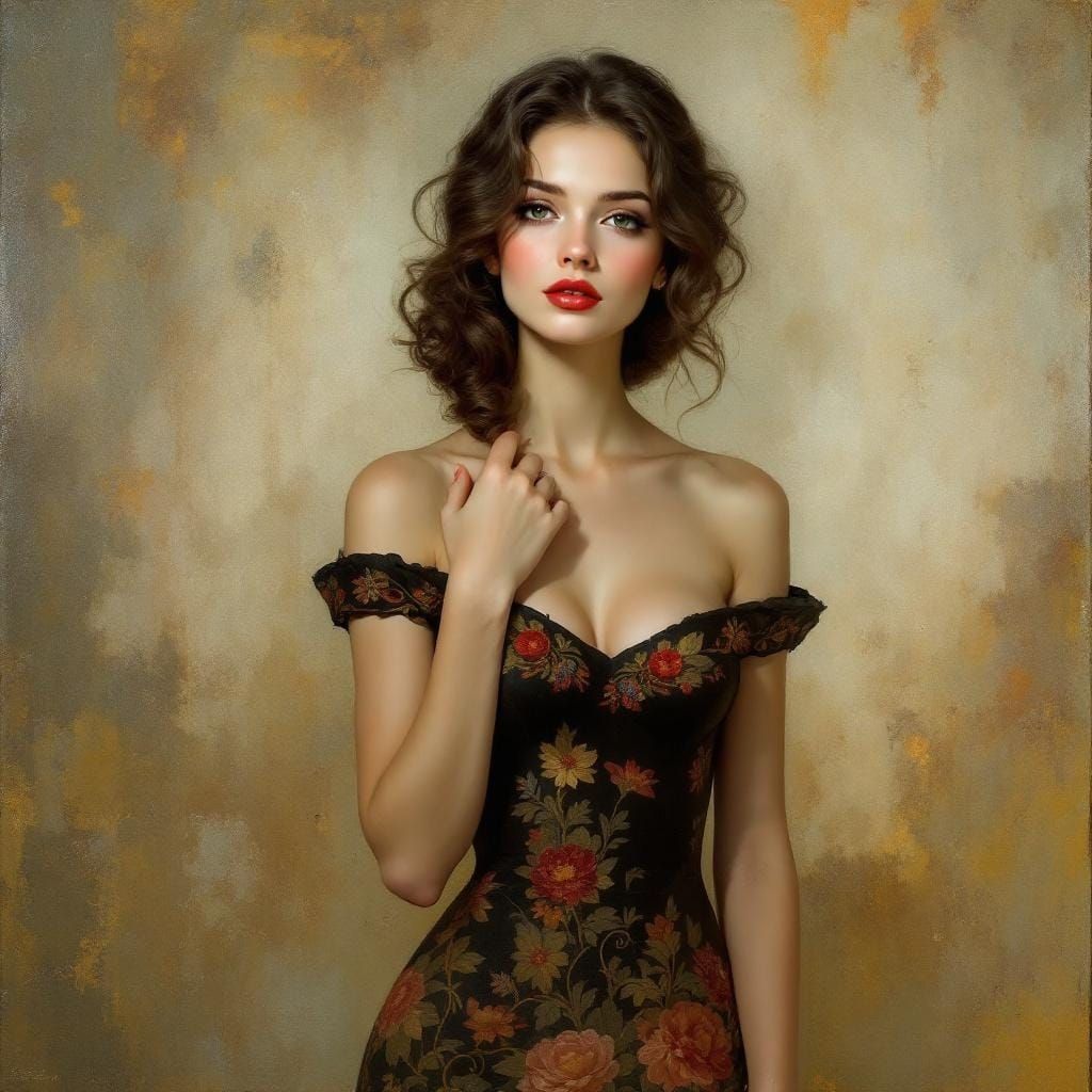 1950s Woman in Alphonse Mucha and Waterhouse Style