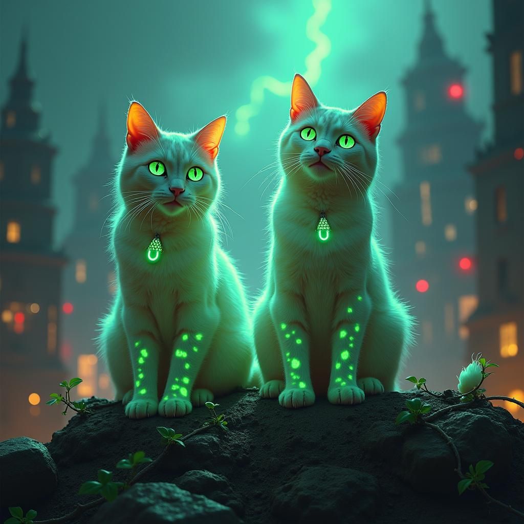 Glowing Felines Rule Over a Decaying Metropolis