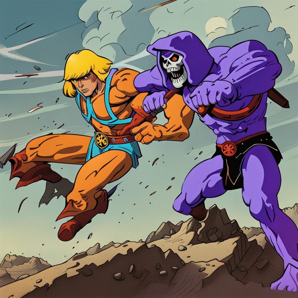 He-Man Engages Skeletor in Epic Battle