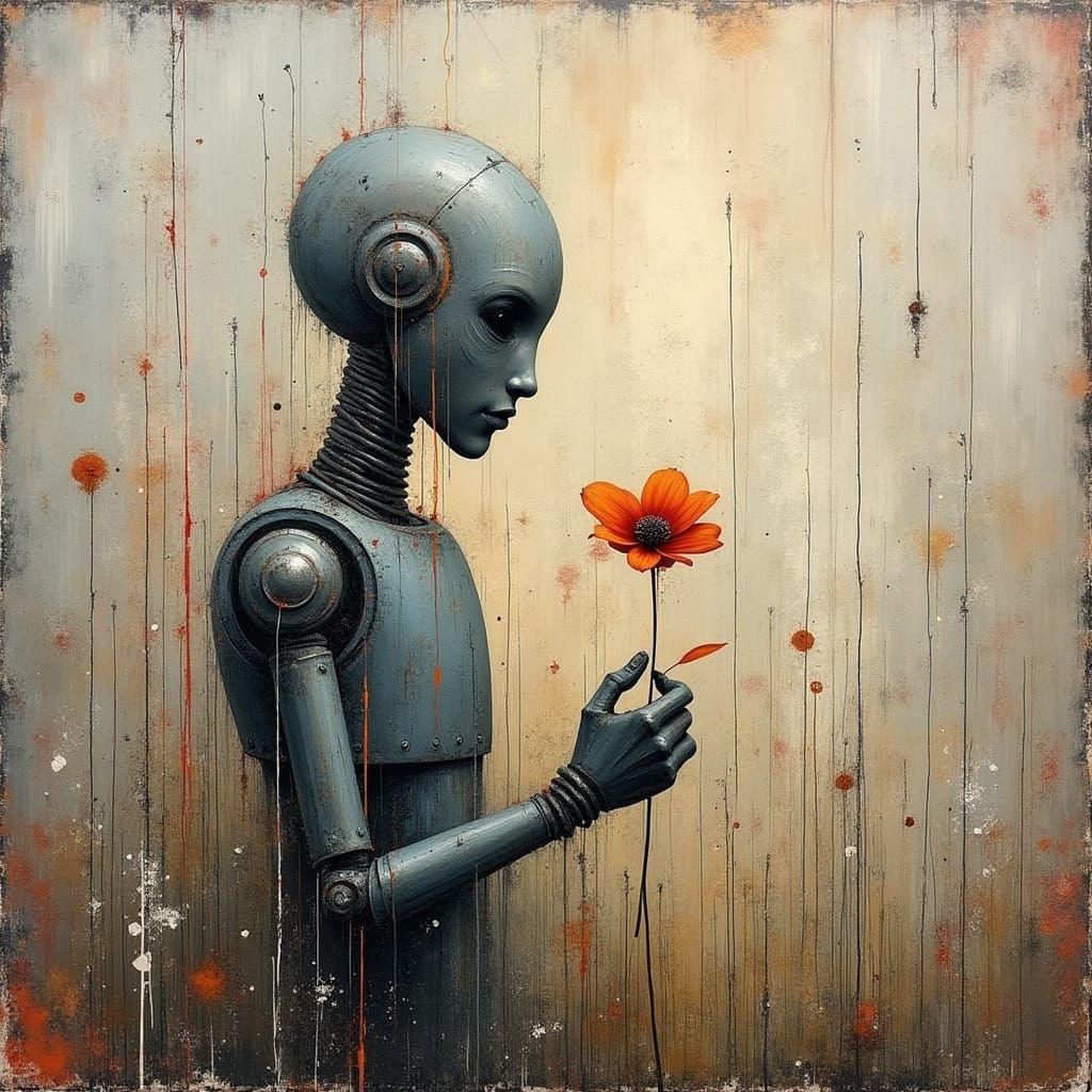 Abstract Robot Landscape in Vintage Cyberpunk Style