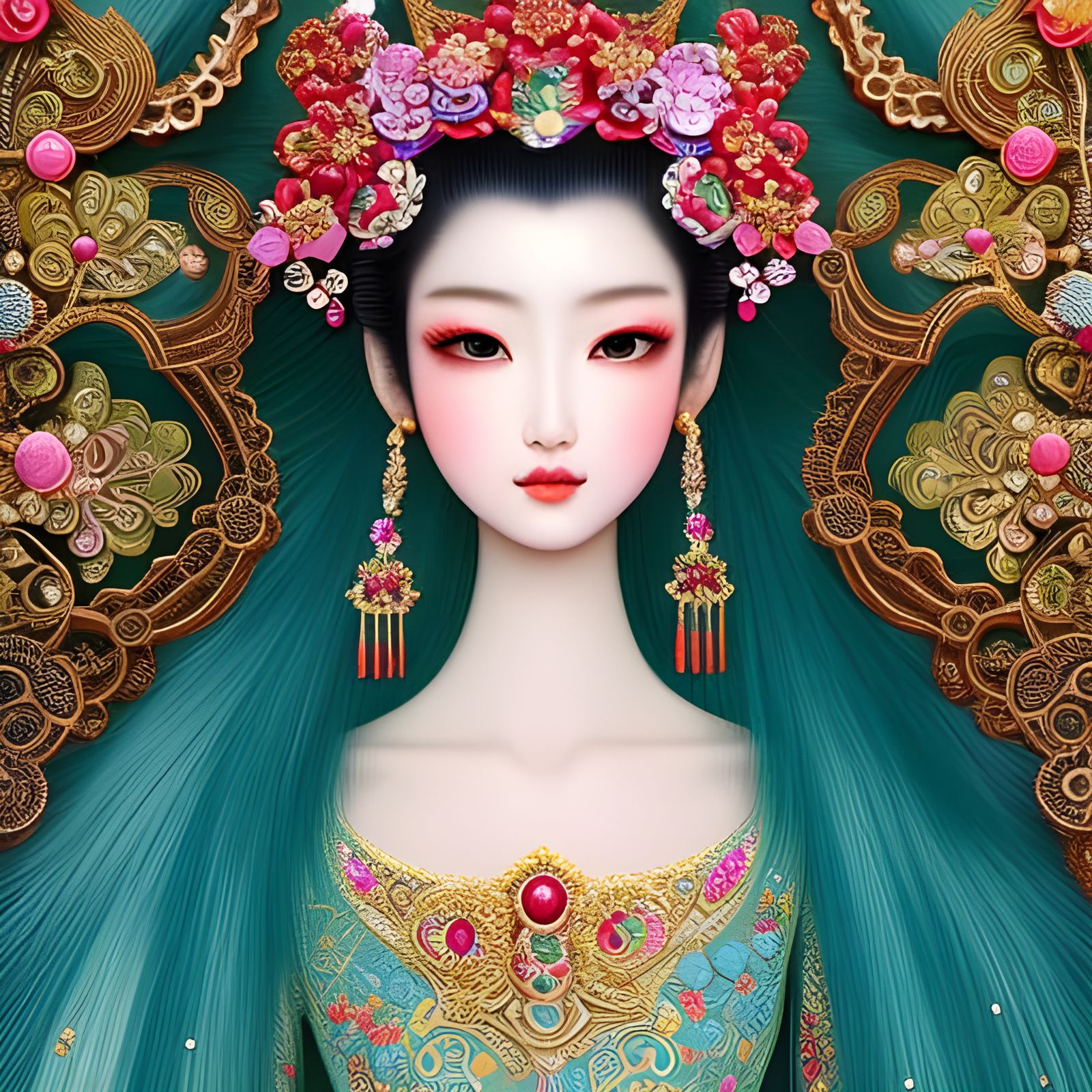 Japanese Goddess in Luxurious Filigree Attire