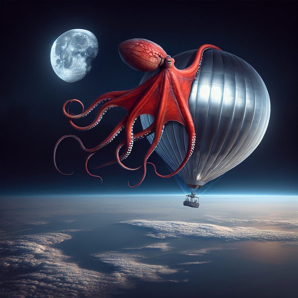 Galactic Giant Pacific Octopus Ascends with Lunar Glow