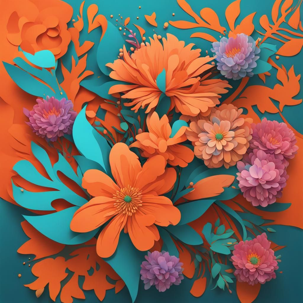 Matisse themed floral collage, paper quality, pop art graffiti, high quality, 8K, vector fractals, highly intricate and ...