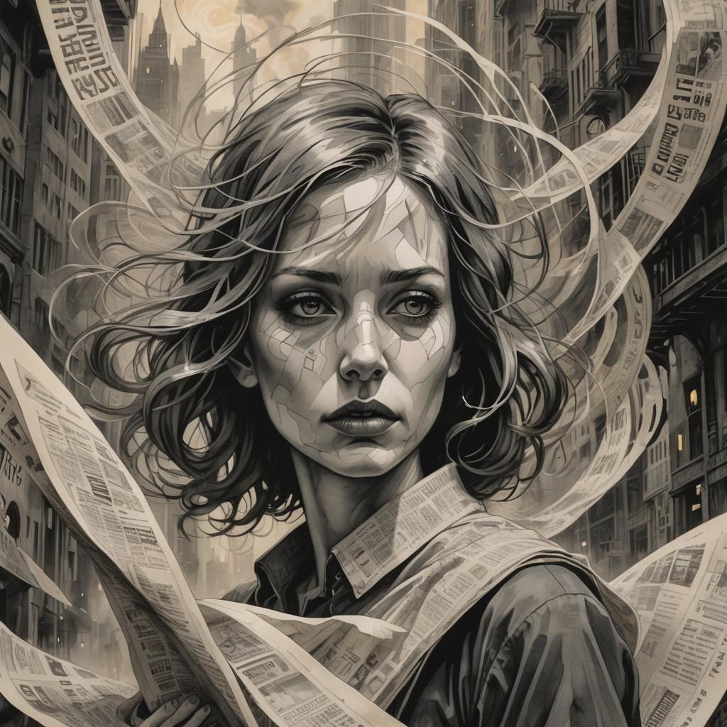 Ethereal Dystopian Portrait in Hyperdetailed Charcoal Style