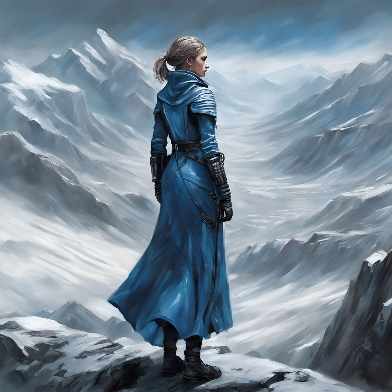 Girl in a Frostbitten Landscape, in Sci-Fi Realism Style