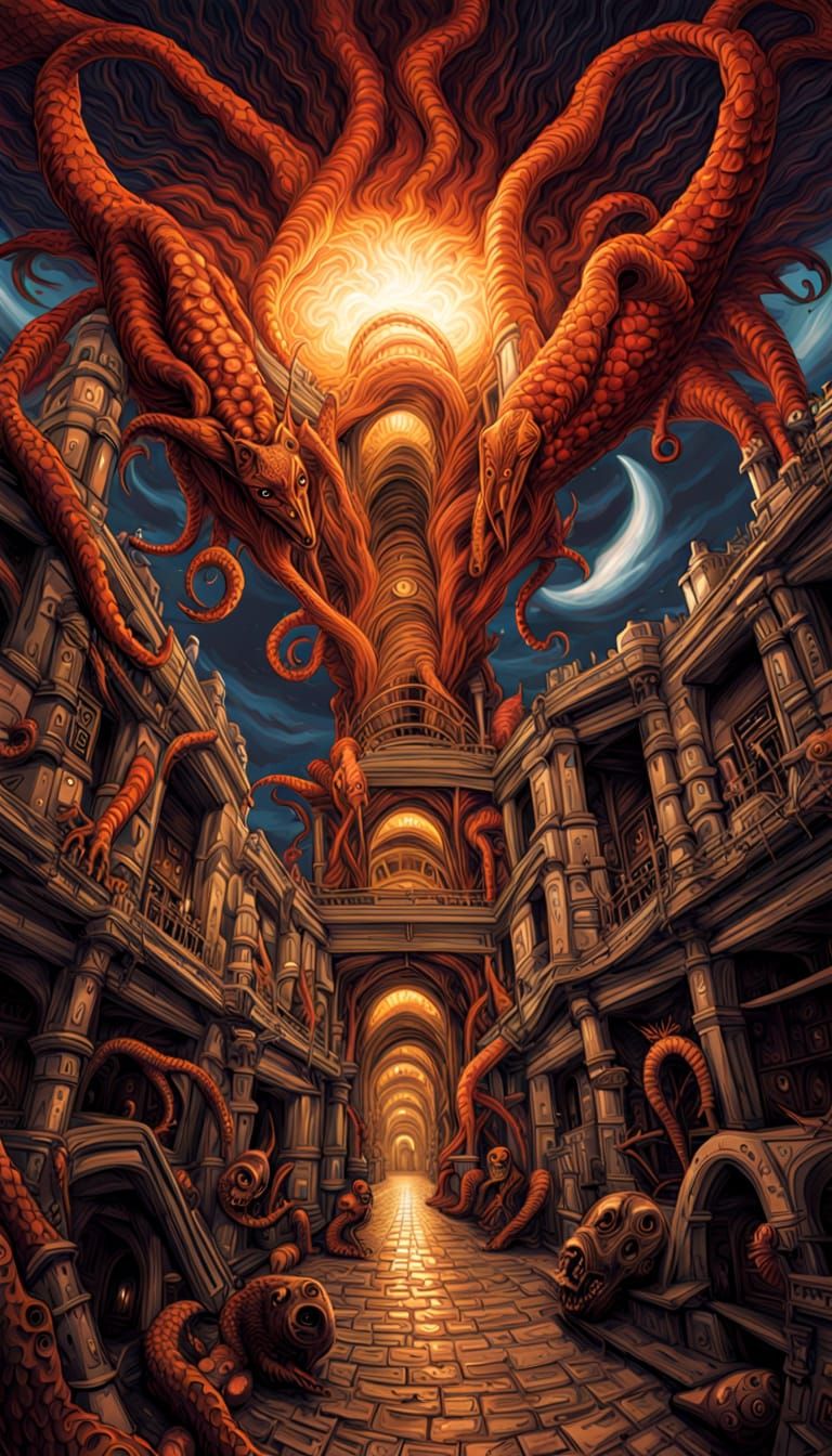 Ancient Ruins with Eldritch Creatures in Hyperrealistic Art ...