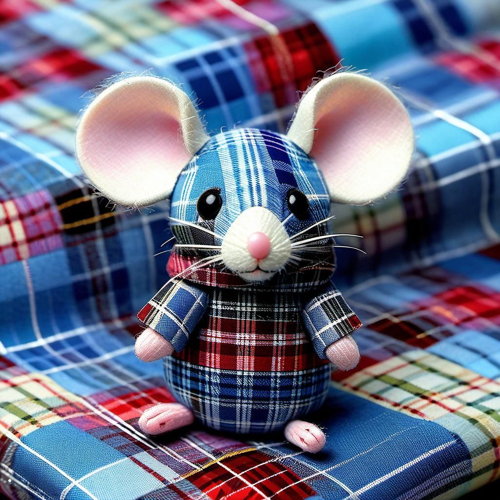 Vibrant Plaid Chibi Mouse with Toys