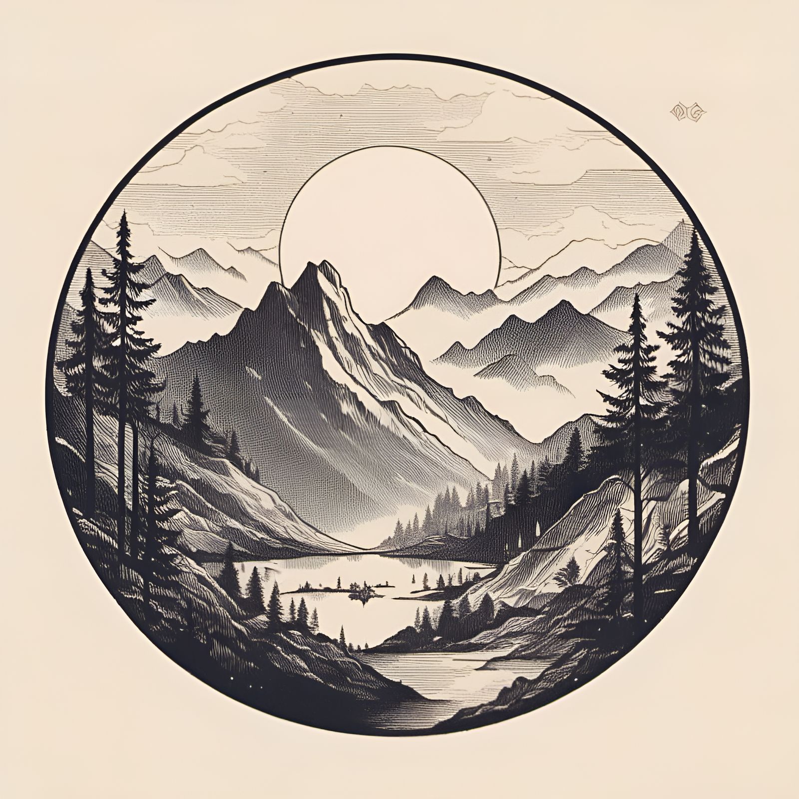 Ethereal Ink Heart Landscape Unfolds Within