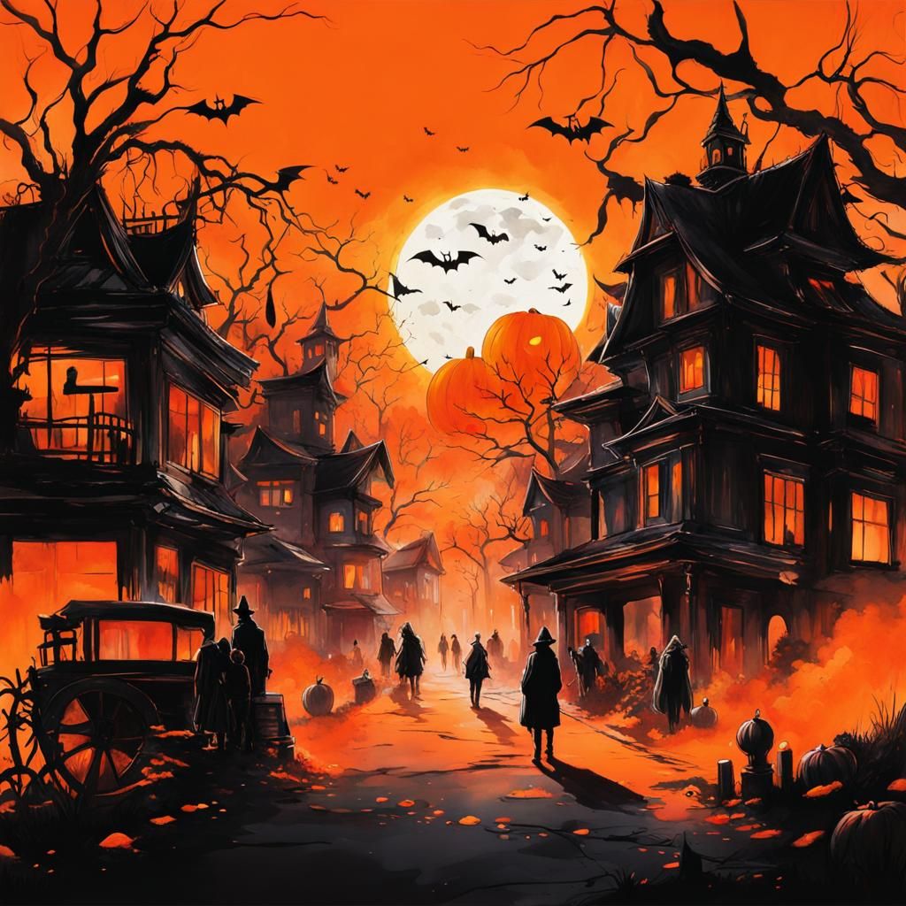 Ethereal Halloween Metropolis Unveiled in Vibrant Cyberpunk...