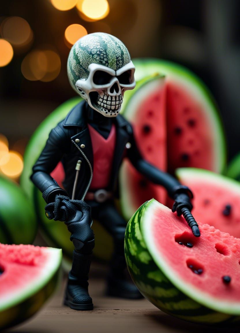 Cyberpunk Watermelon Spirit Rider in Neon Lighting