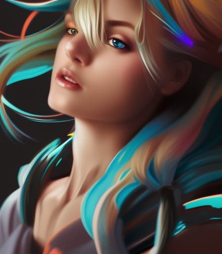 Funky bunnie girl blonde hair head and shoulders portrait, 8...