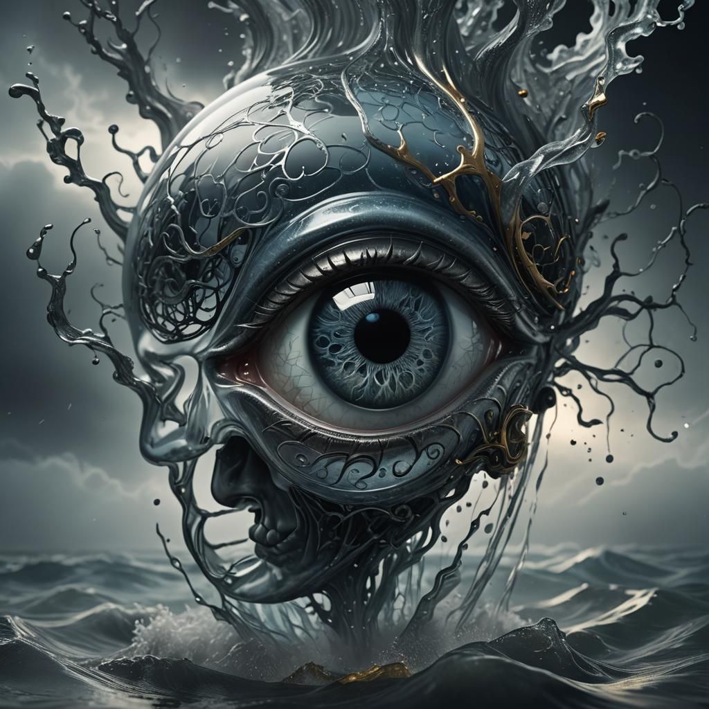 Surreal Dark Fantasy Masterpiece with Intricate Glass 'A' Sh...