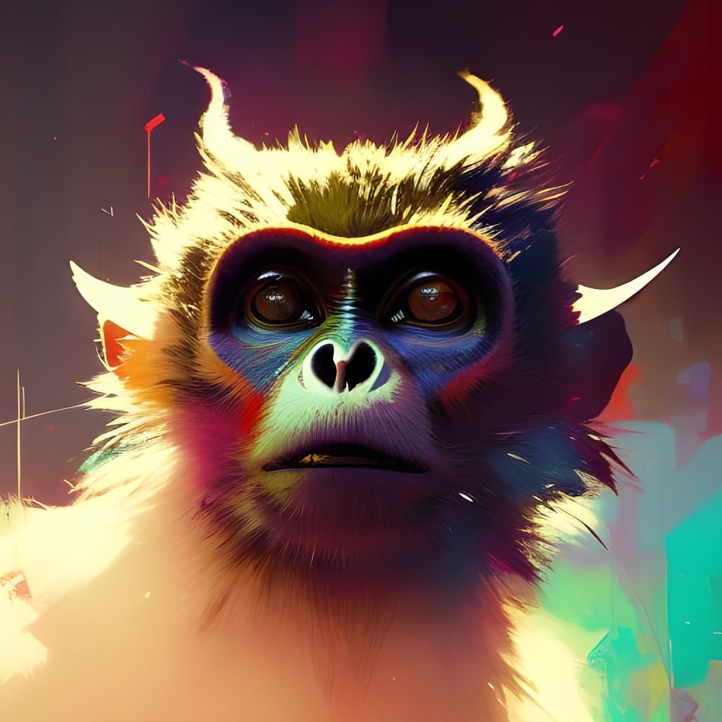 Vibrant Chibi Demon-Ghost Monkey Portrait in Oil