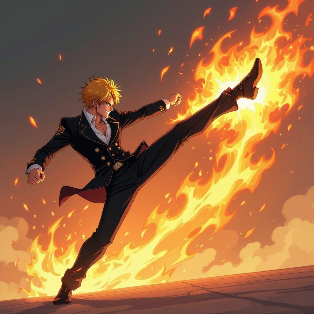 Sanji Delivers Fiery Germa 66 Kick in Dynamic Pose