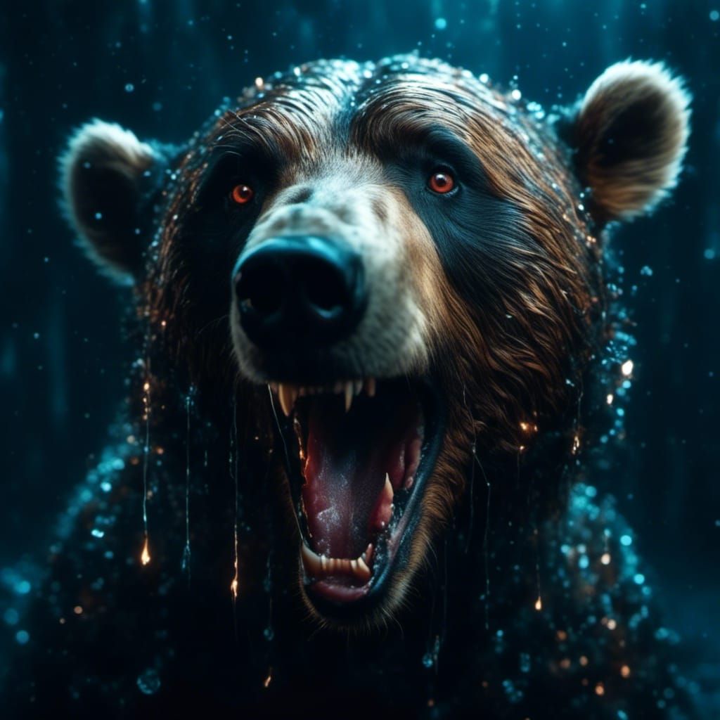 Vibrant Fly's-Eye View of a Jumping Bear in Hyper-Realistic...