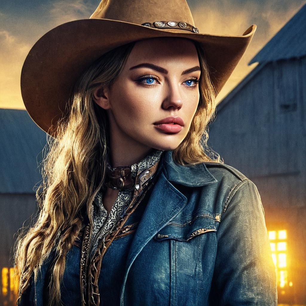 Gritty Cowgirl Portrait in Art Nouveau Style