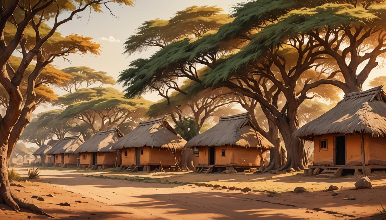 Traditional African Huts in Golden Hour