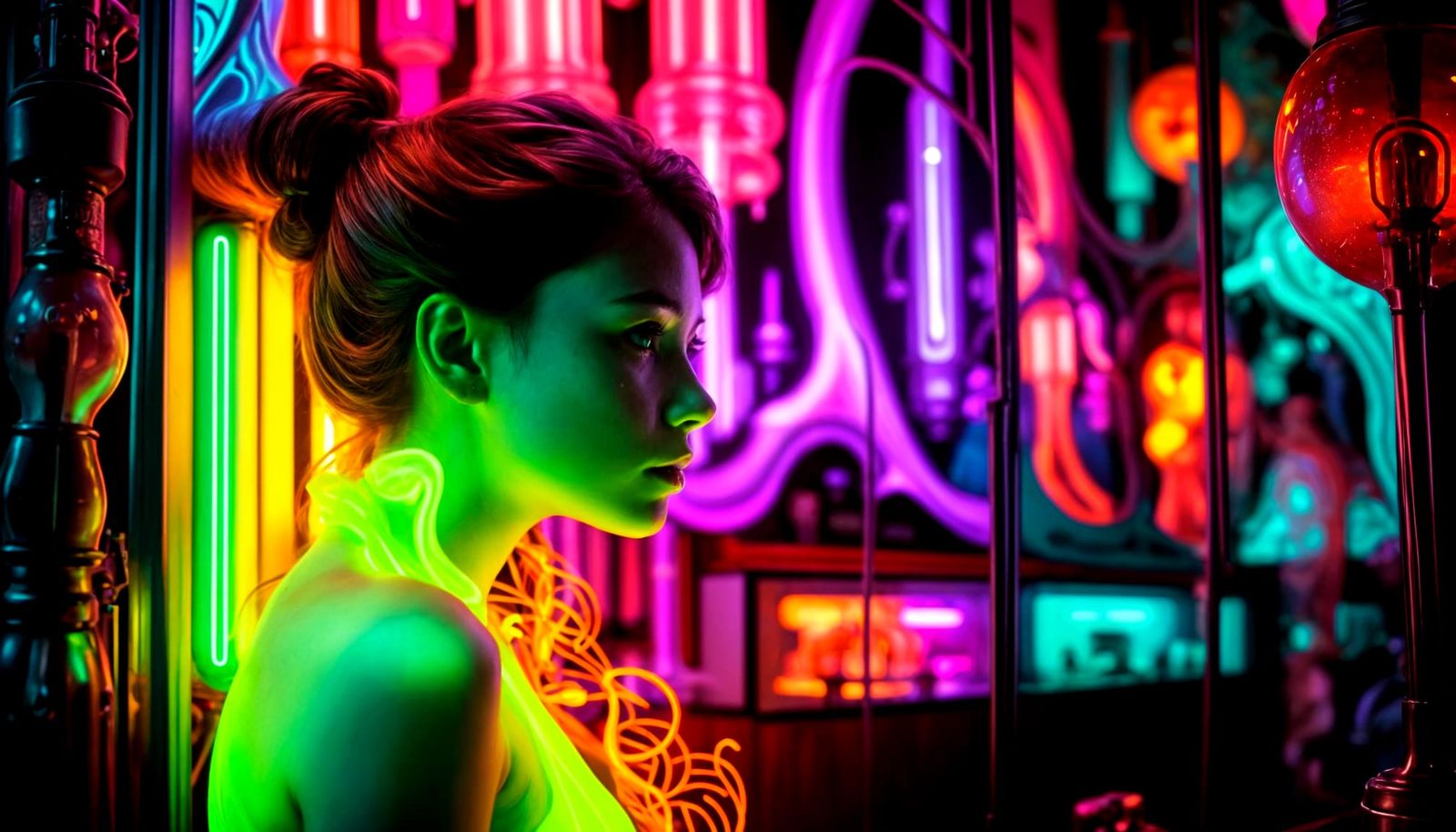 Fluorescent Art Nouveau Masterpiece with Dramatic Double Exp...