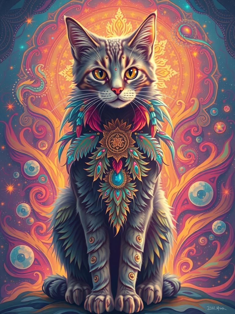 Enigmatic Phoenix Cat in Dreamy, Ethereal Realm
