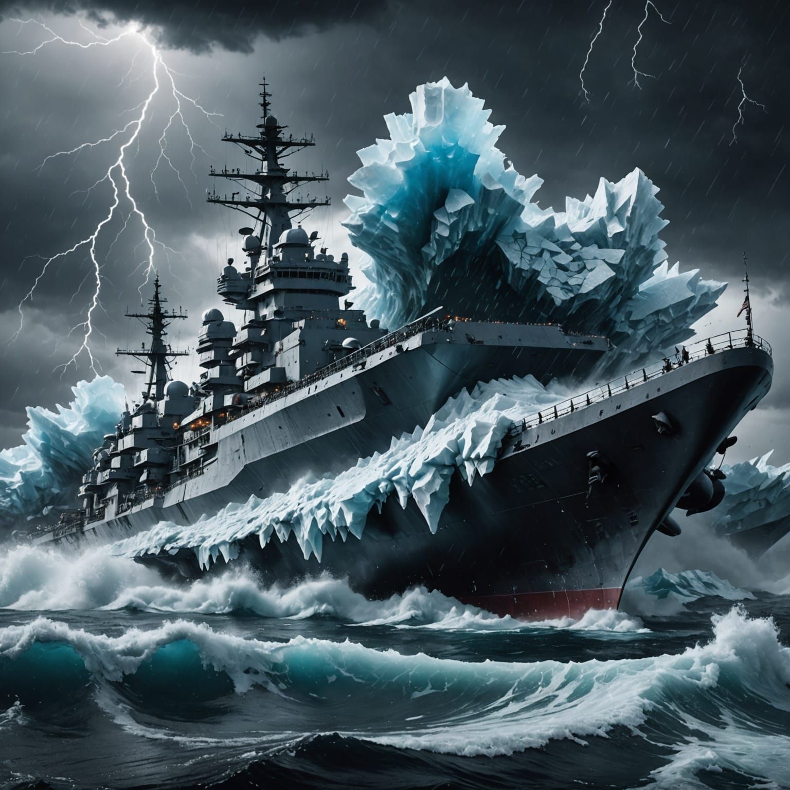 Dark Fantasy Iceberg Destruction in a Stormy Night