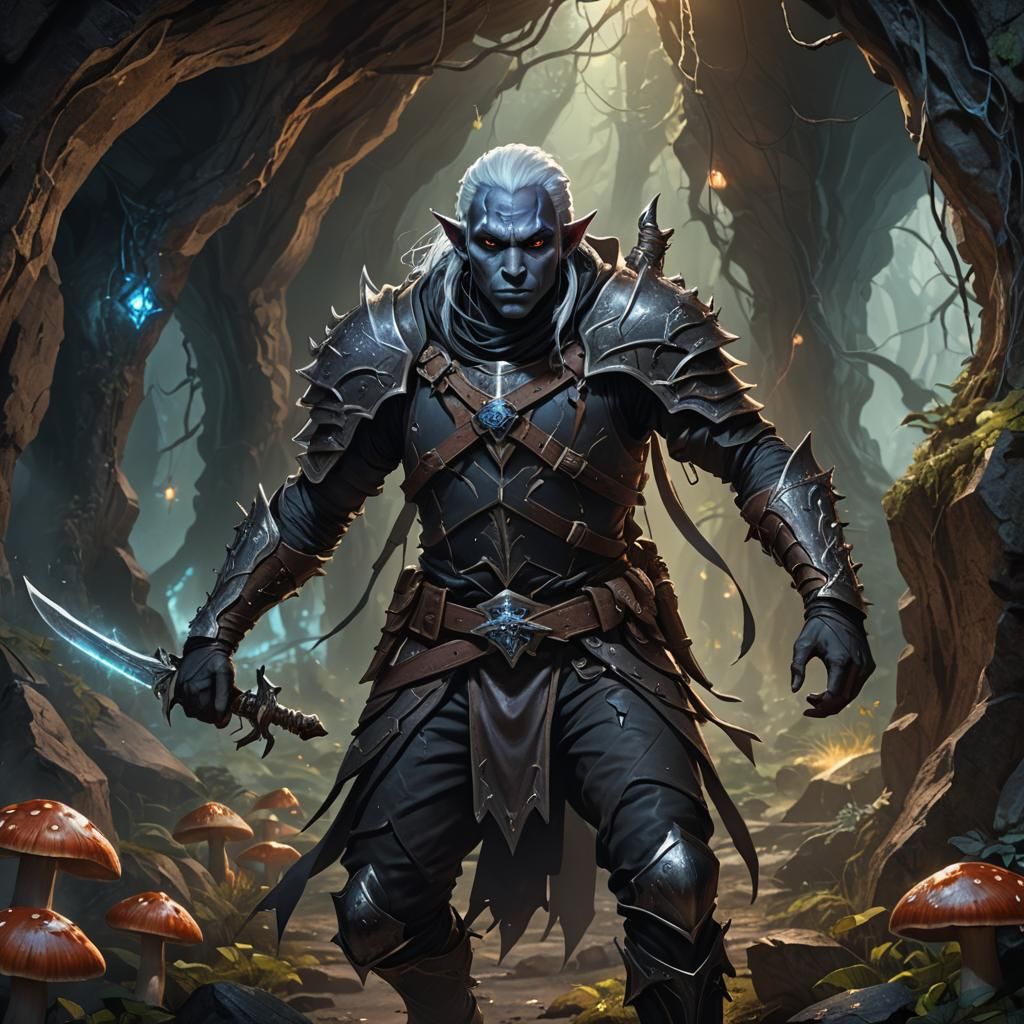 Dark Elf Warrior in Mystic Cave
