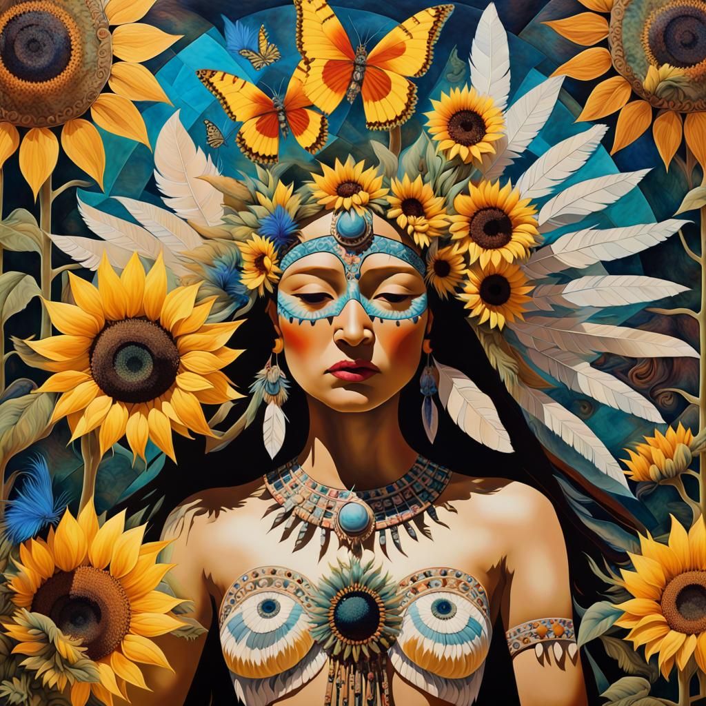 Sun-Kissed Goddess in a Vibrant Floral Dreamscape