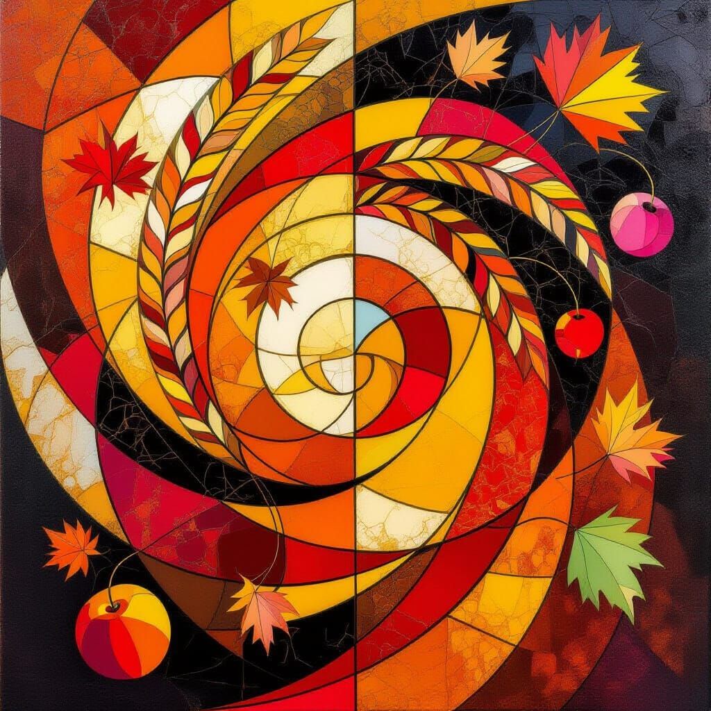 Abstract Autumn Harvest Festival in Kandinsky Stained Glass ...