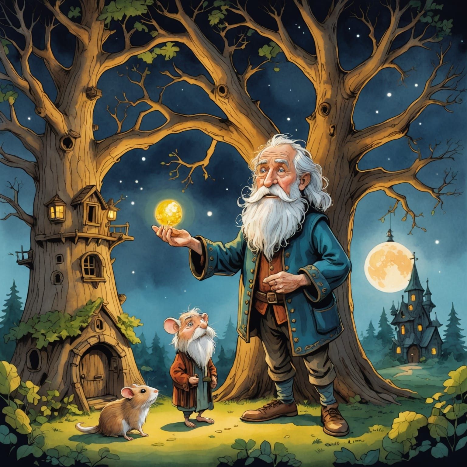 Amazed Old Man Discovers Whimsical Treehouse Hamster Village