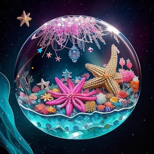 Surreal Crystal Bubble Scene in Vibrant Colors