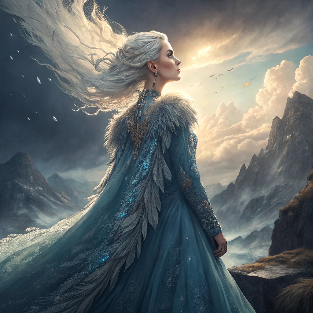 Ethereal Storm Goddess in Majestic Blue Gown