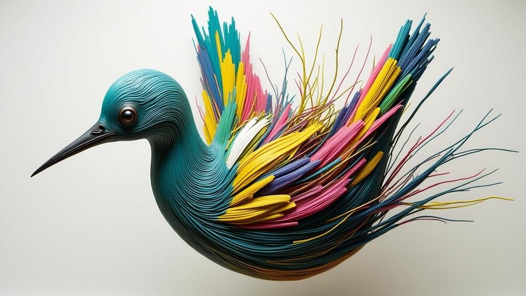 Abstract Sculptural Songbird in Vibrant Color Palette