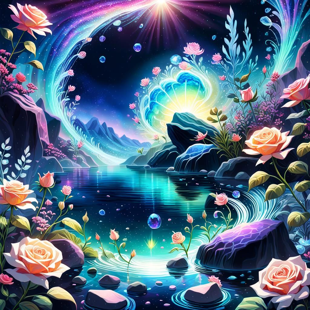 Lush Astral Garden Blooms in Cosmic Harmony