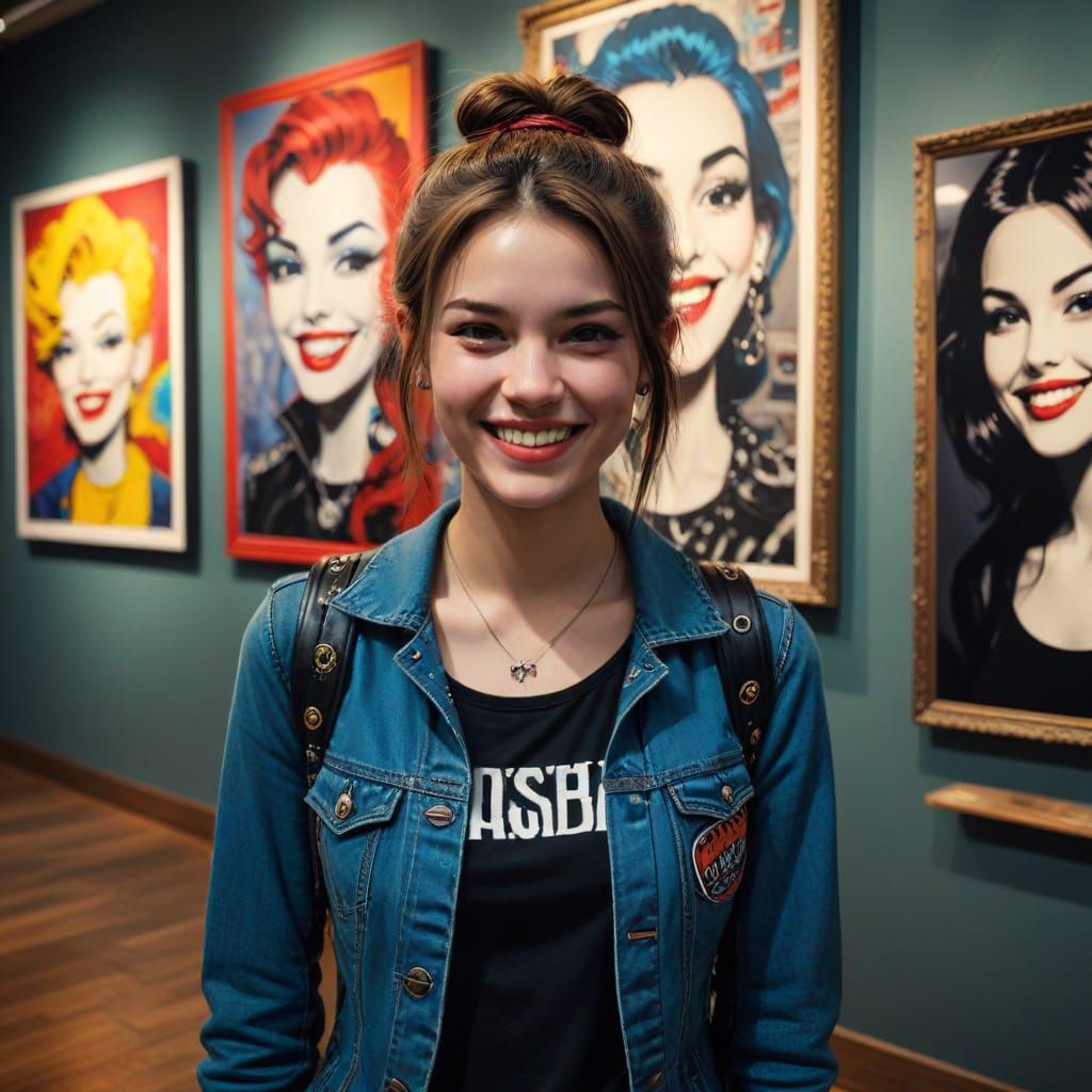 Pop Art Gallery Scene with Punk Woman