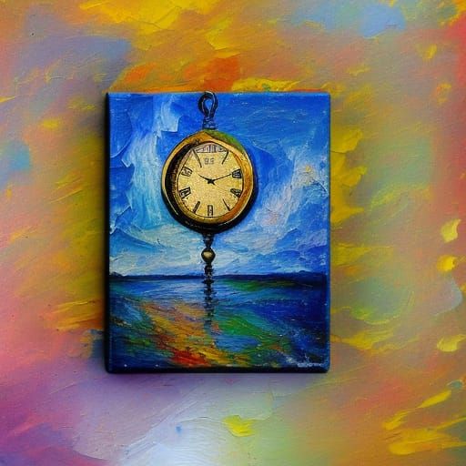 Surreal Pocket Watch in Neo-Impressionist Expressionist Oil...