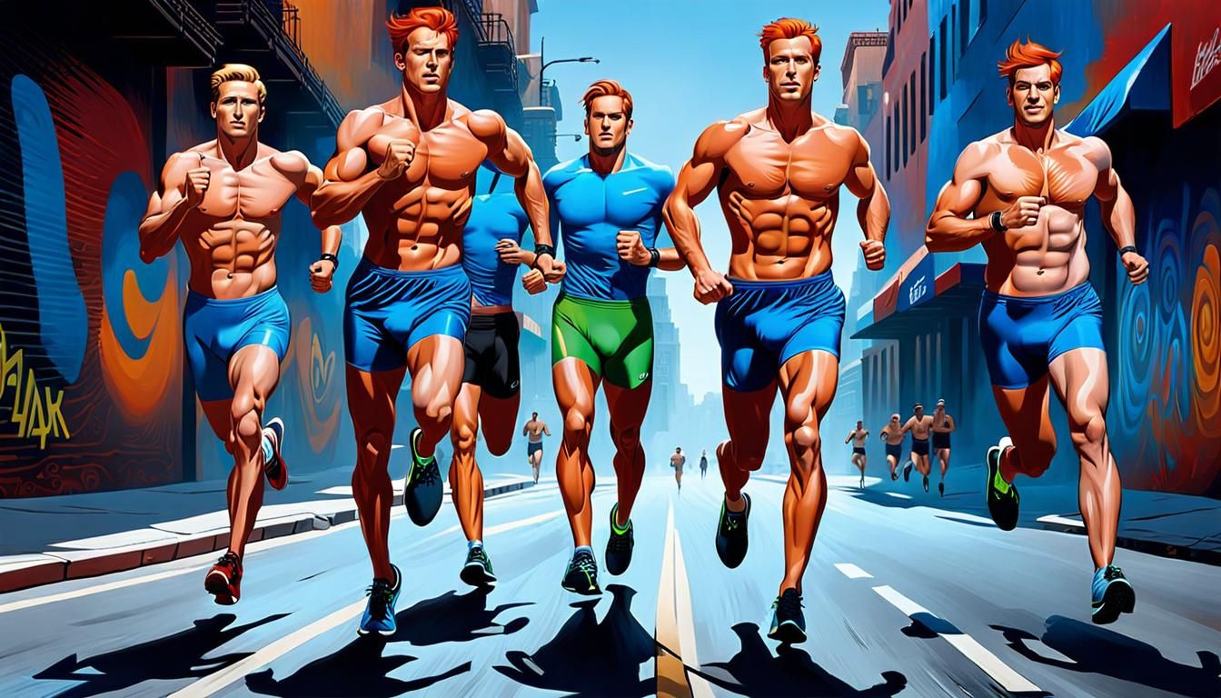 Hyperrealistic Male Runners in Motion