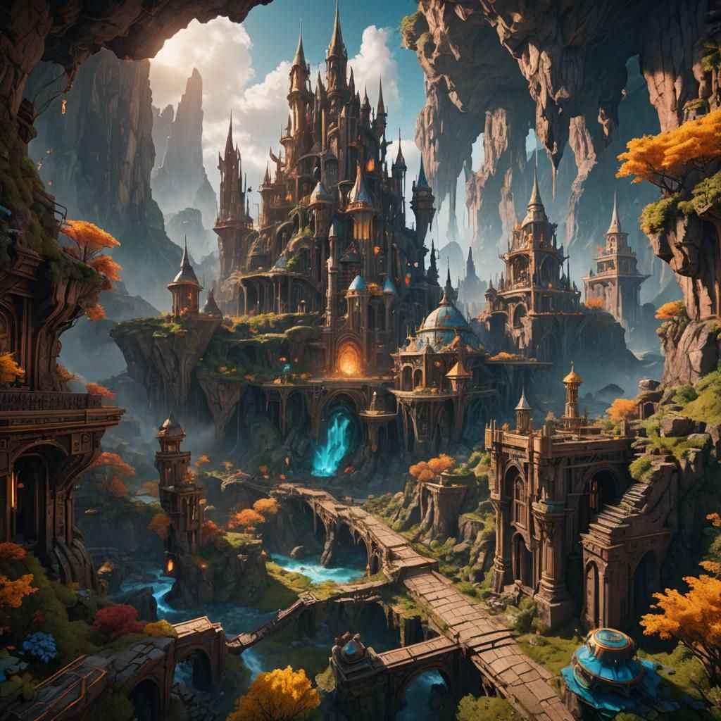 Vibrant Fantasy Realm Unfolds in Intricate Detail