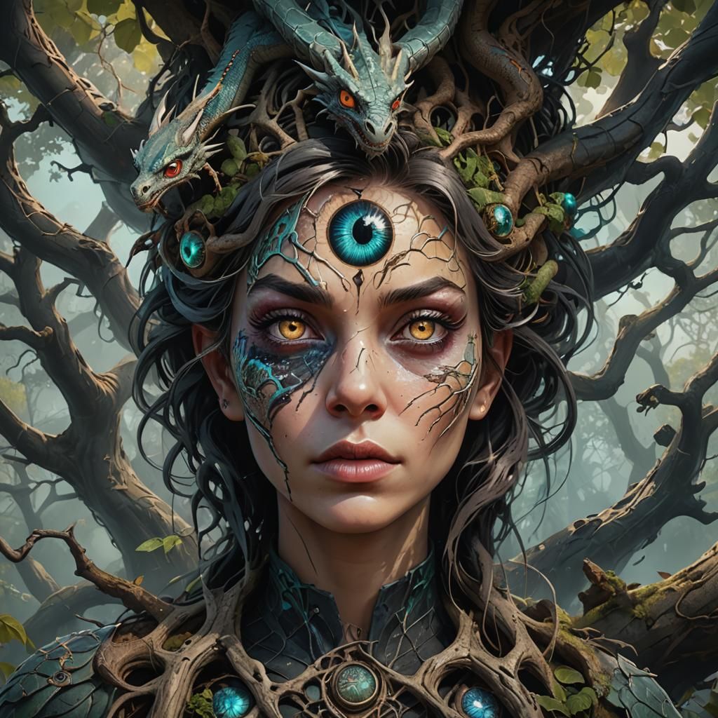 Mythical Forest Goddess with Dragonflies and Whispers of the...