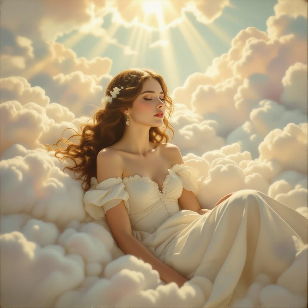 Ophelia's Ethereal Ascent in Heavenly Light