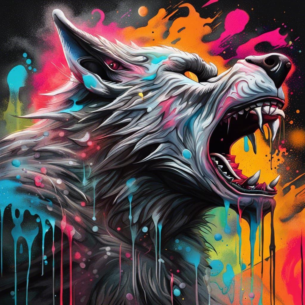 Werewolf Under Moonlight in Vibrant Graffiti