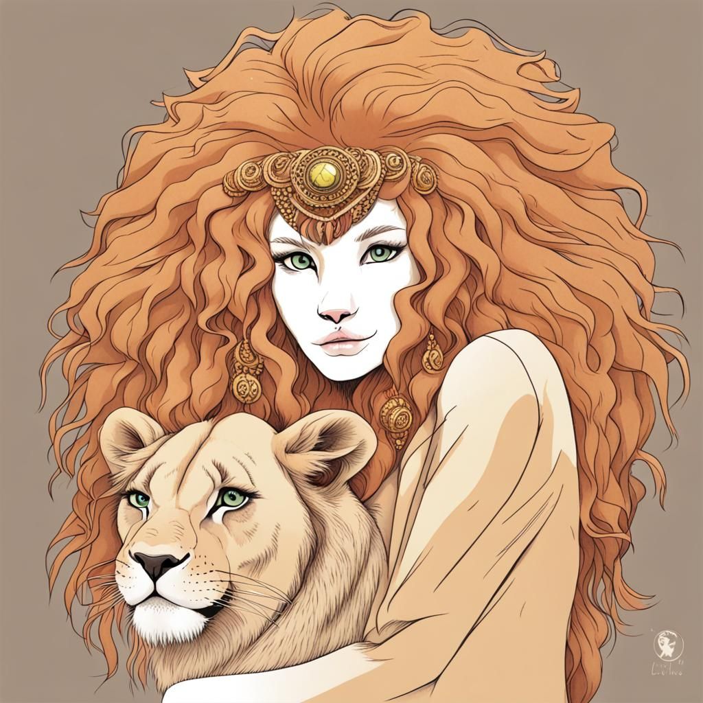 Lion Goddess in Vibrant Colors and Textures