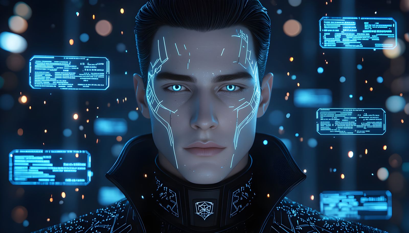 Futuristic AI Advisor in Digital Sanctuary