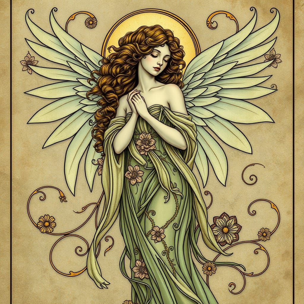 Angel in Whimsical Art Nouveau Style